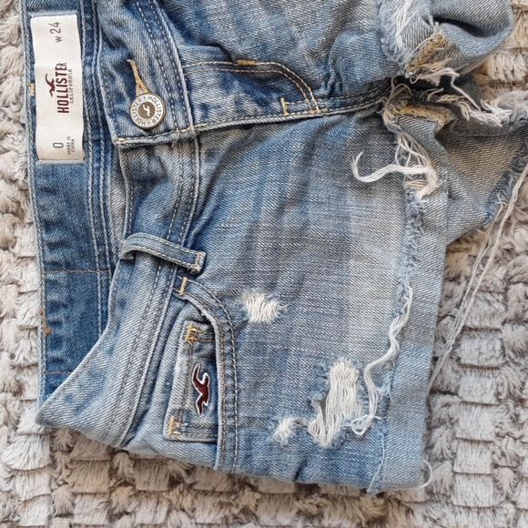 Blue Jean Designer Ripped Jean Shorts By Hollister - Picture 2 of 7